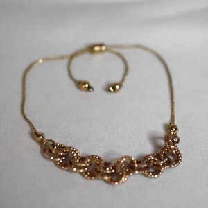 Stunning Trendy Gold Tone Beaded Linked Rings Adjustable Slide Party Bracelet